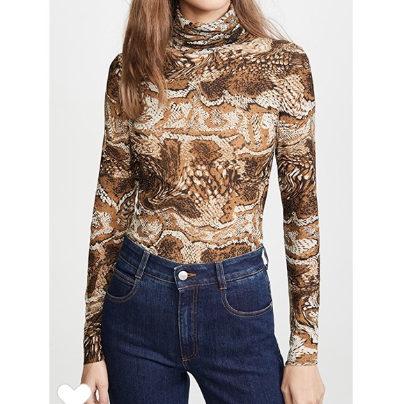 Ganni Tops - GANNI  Tiger's Eye-print roll-neck mesh top